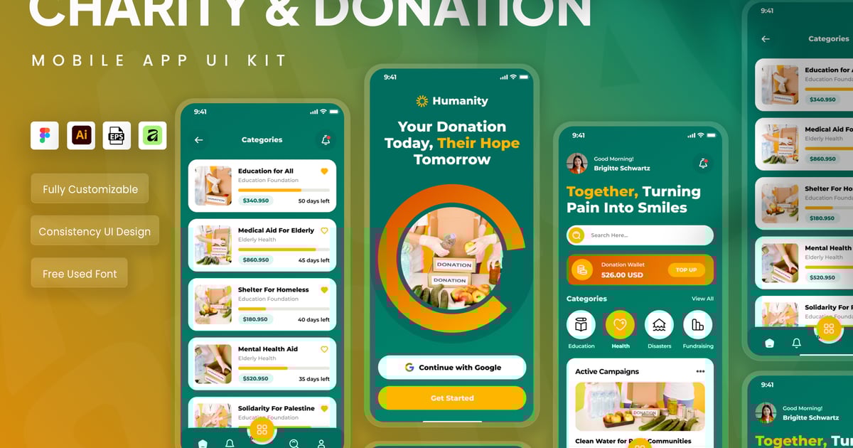 慈善与捐赠移动应用 UI 套件