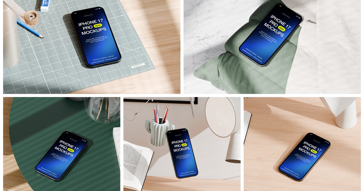 风格化的家居和工作空间 iPhone 17 Pro Max 模型