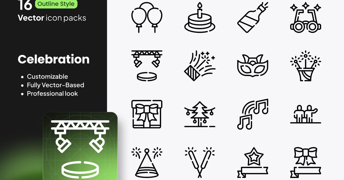 庆典图标 – 16 个矢量轮廓