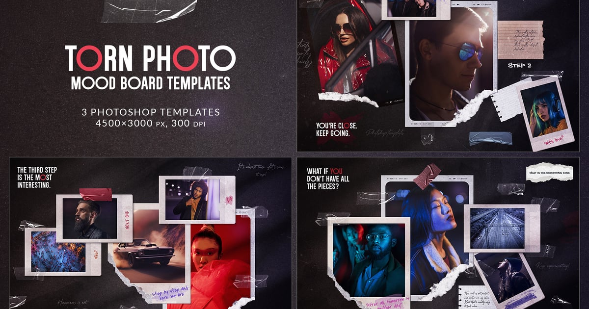 剪贴簿撕碎照片情绪板