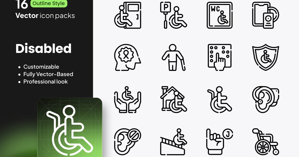 禁用图标 – 16 个矢量轮廓