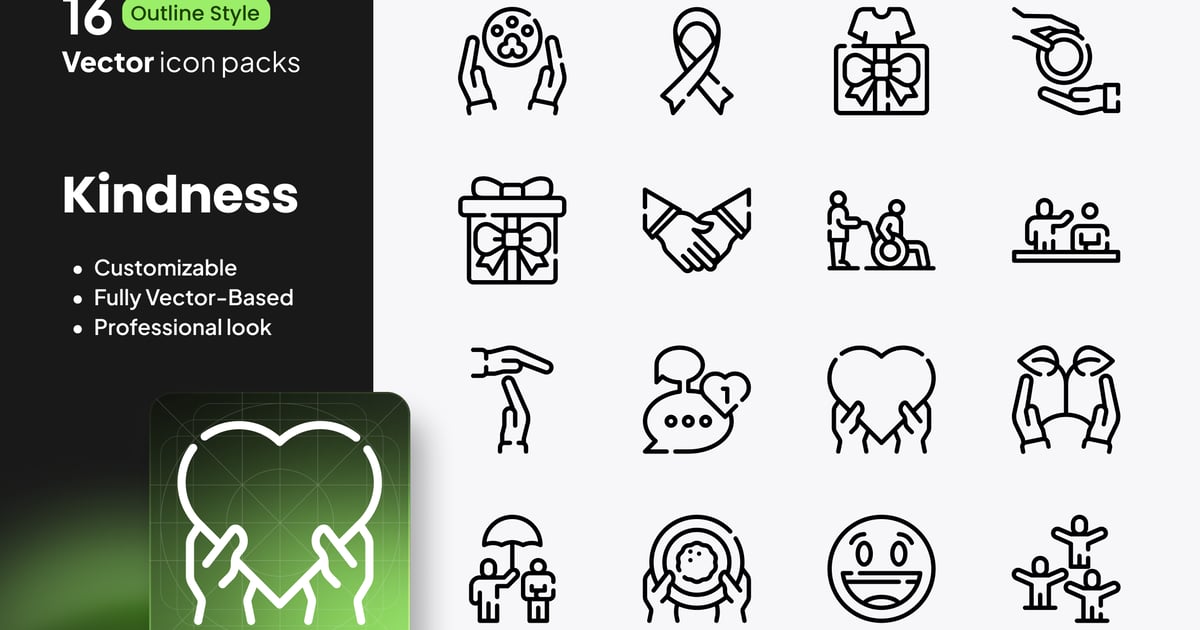 友善图标 – 16 个矢量轮廓