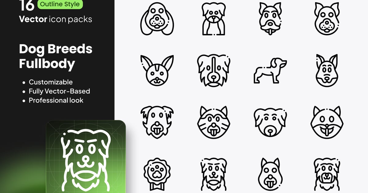 犬种全身图标 – 16 个轮廓