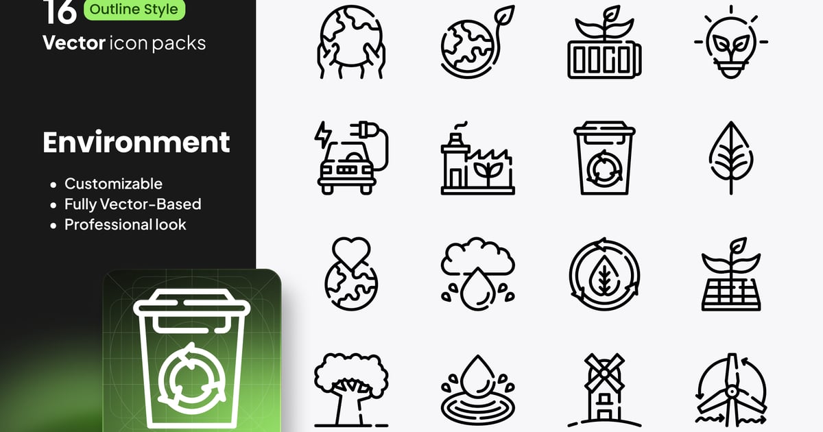 环境图标 – 16 个矢量轮廓