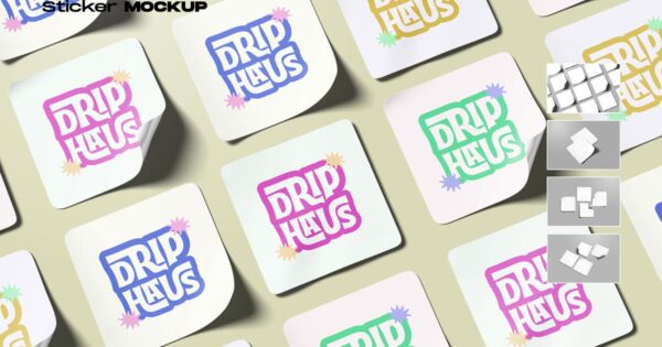 干净的方形贴纸样机