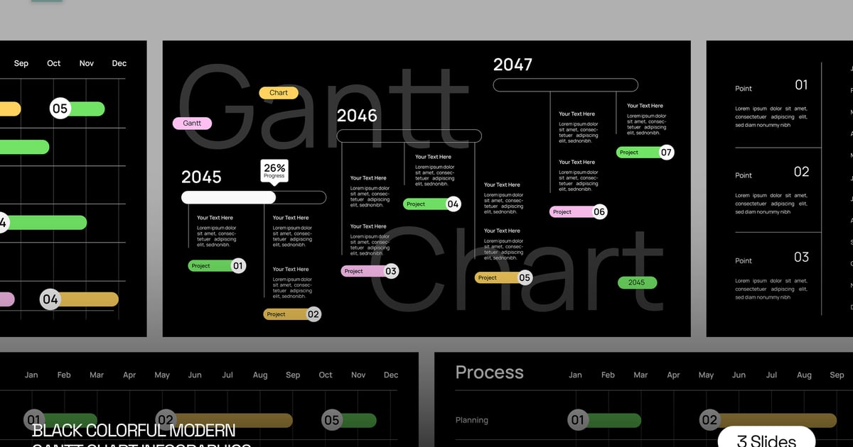 黑色彩色现代甘特图信息图 004