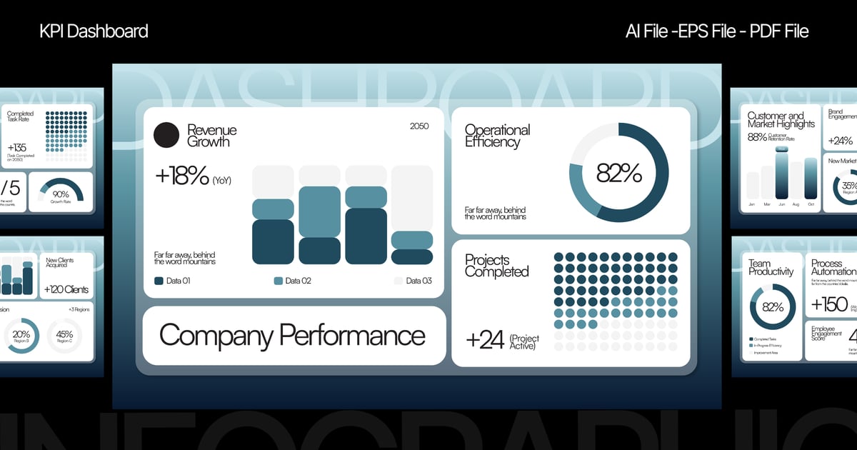 蓝色渐变现代KPI仪表盘信息图001