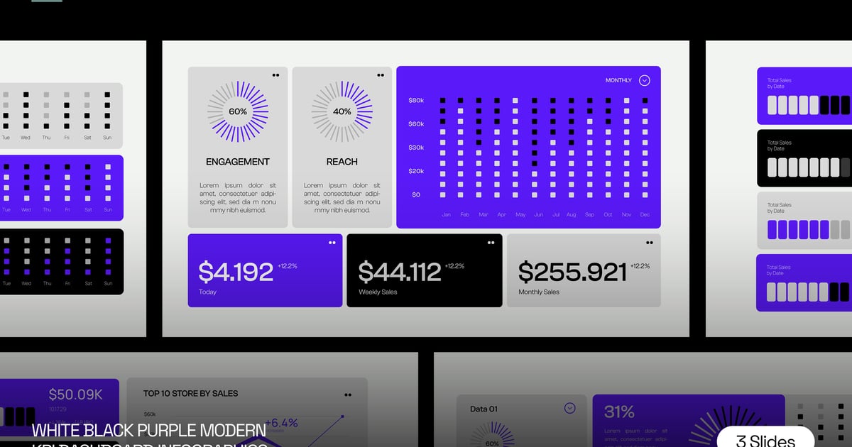 白色紫色现代KPI仪表盘信息图004