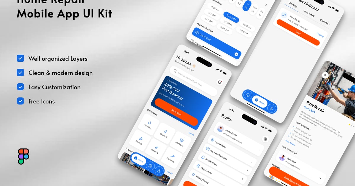 家居维修移动应用 UI 套件