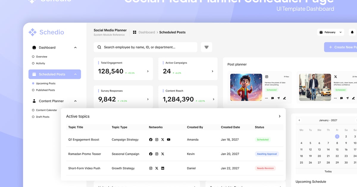 Schedio – 社交媒体计划安排页面