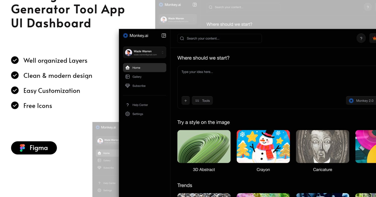 AI图像生成器工具应用用户界面仪表盘
