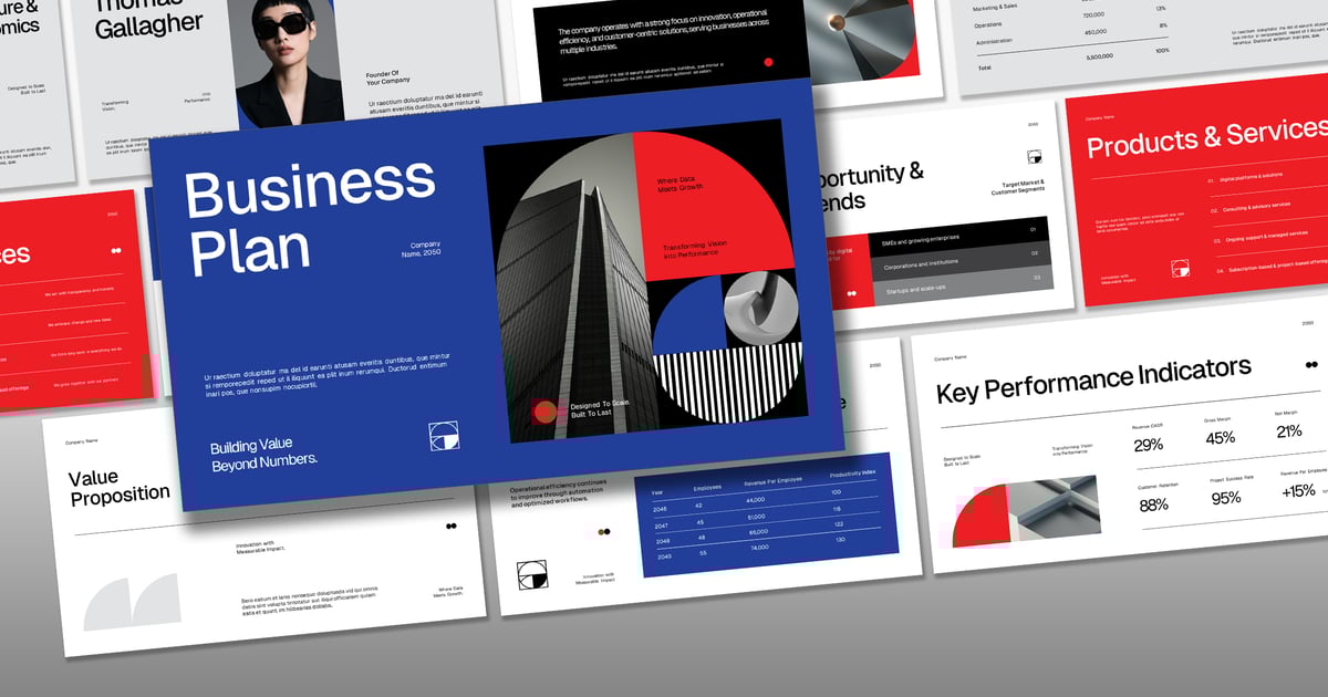 蓝红几何商业计划PPT