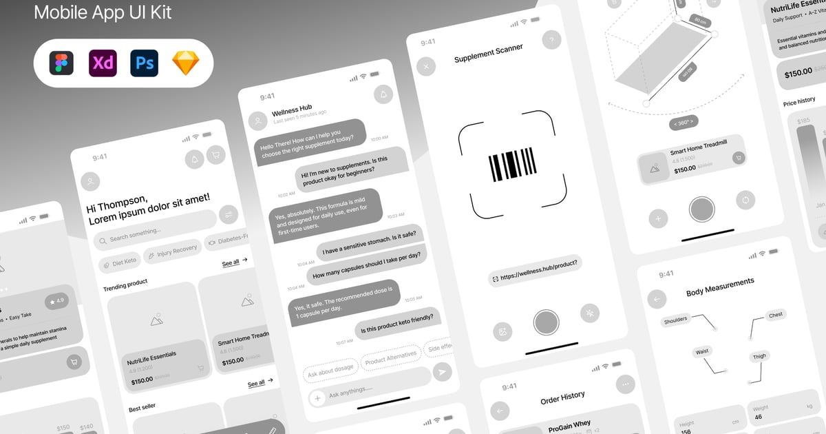 Vitalis – 高分辨率线框图 AI 健康市场