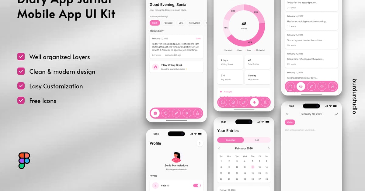 日记应用-期刊移动应用UI套件