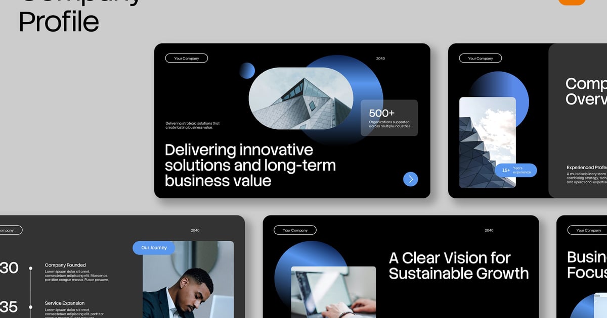 蓝色渐变商业公司简介PPT 015