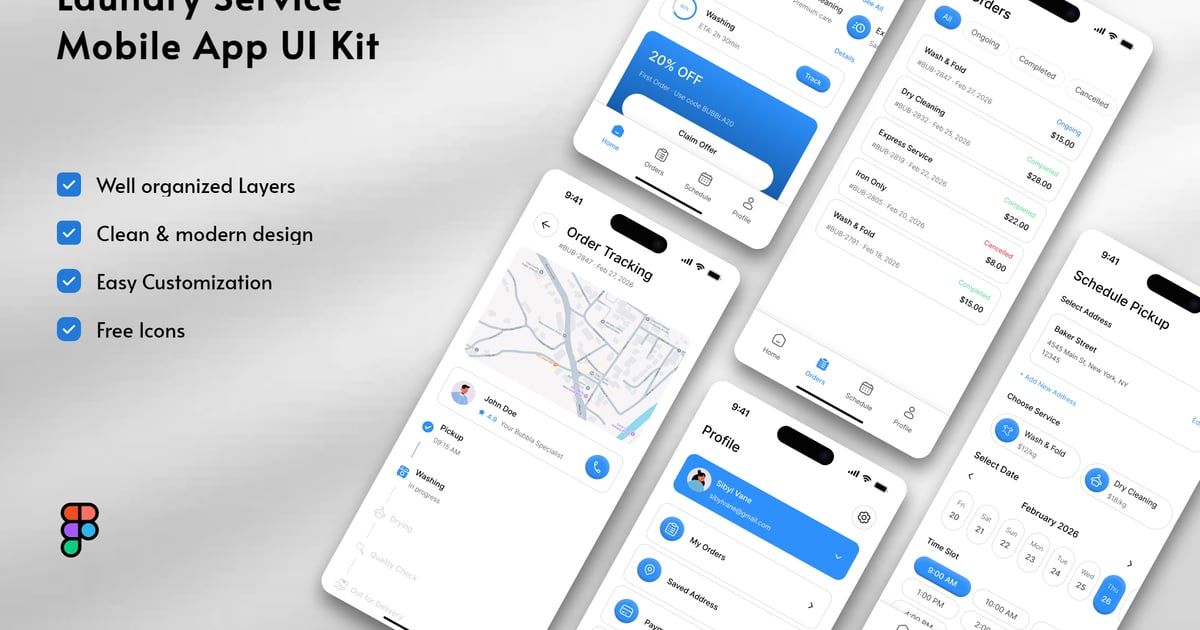 洗衣服务移动应用 UI 套件