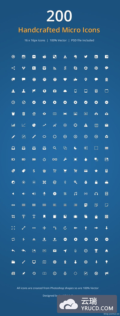200个精心制作的微图标PSD下载