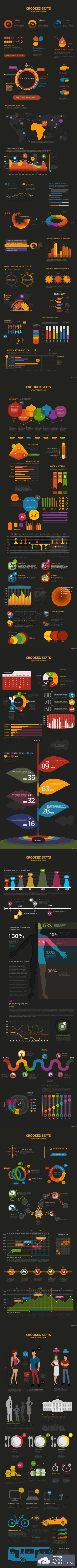 Crooked Stats时尚创意数据统计图表黑色系列全套PSD下载