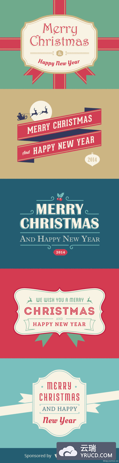 5个欧美风格的圣诞&新年贺卡矢量文件下载