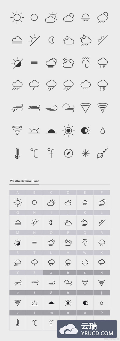 42个细线风格的天气图标源文件免费下载