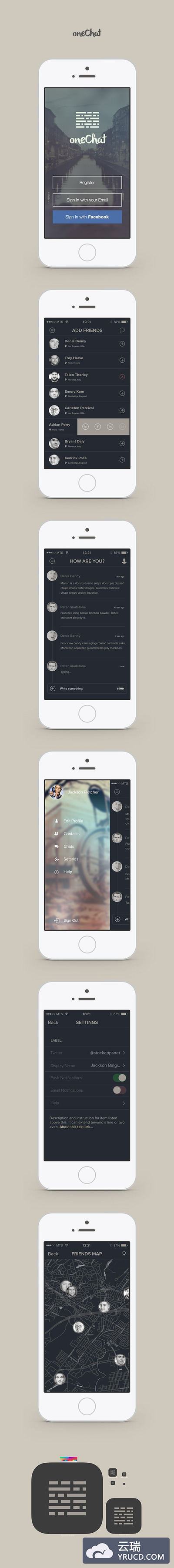 OneChat:聊天工具（IM）APP全套PSD模板下载