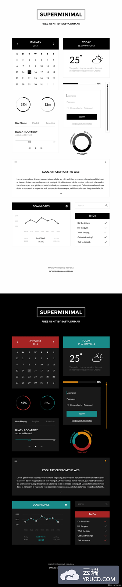 非比寻常的极简主义（黑与白）APP模板PSD下载