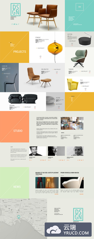 DSGN - 家具类时尚大气的平面风格的视网膜屏版网页设计模板