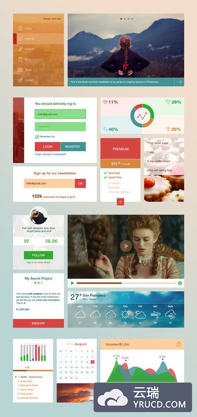 清新风格的手机APP模板工具包PSD下载