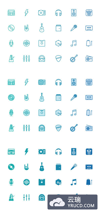 扁平化的音乐设备和器材相关图标套装下载