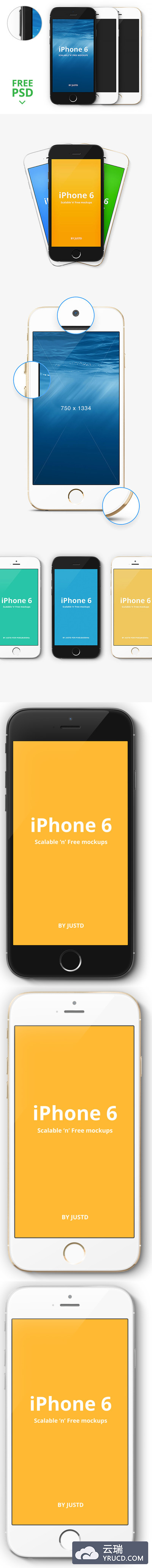 iPhone 6 4.7寸 写实版 展示矢量模型PSD下载（黑灰、白色、金色）