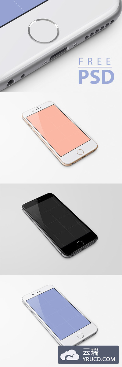 质感超逼真的iPhone6展示模型PSD下载（白色+金色+灰色）