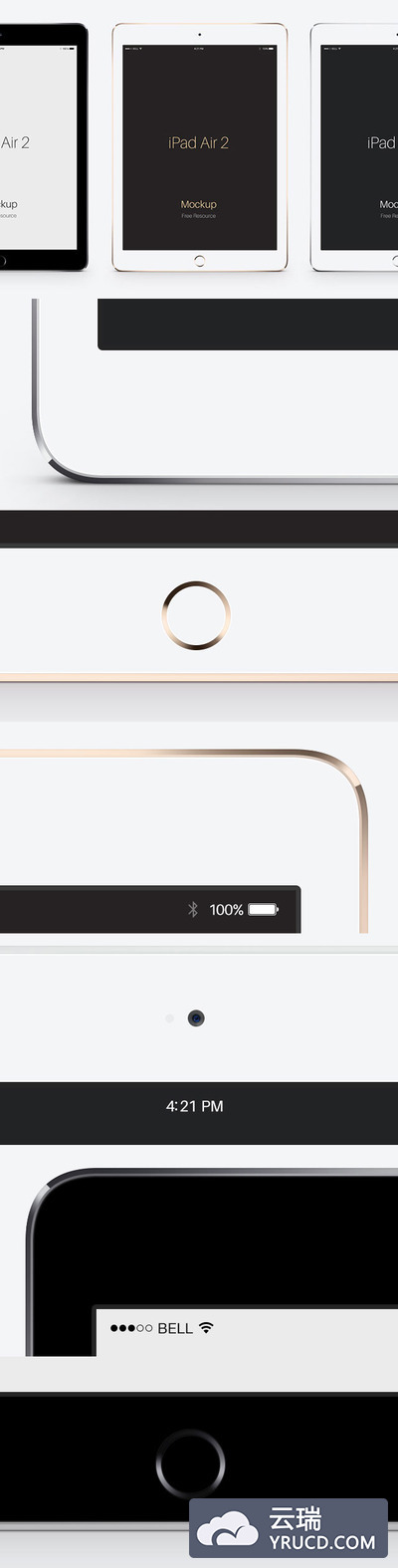 3种颜色的 iPad air 2 展示模型PSD下载