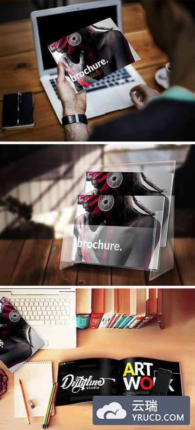 三套A5的横版小画册展示模型psd下载