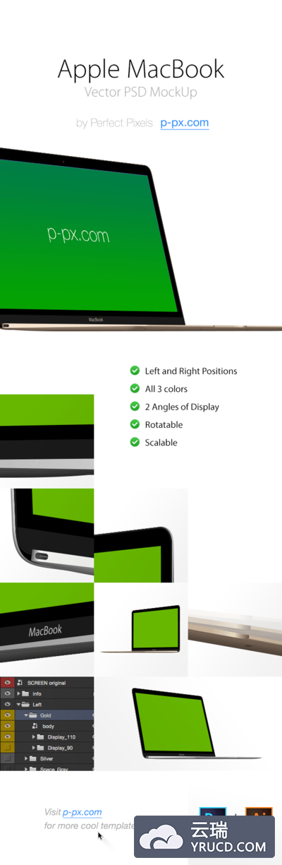带视角的 New MacBook 展示模型PSD下载