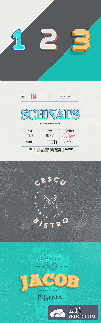 可编辑的Ai字体样式效果源文件下载（复古风）