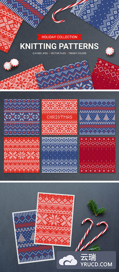 6种圣诞针织衫图案设计效果ai矢量源文件下载