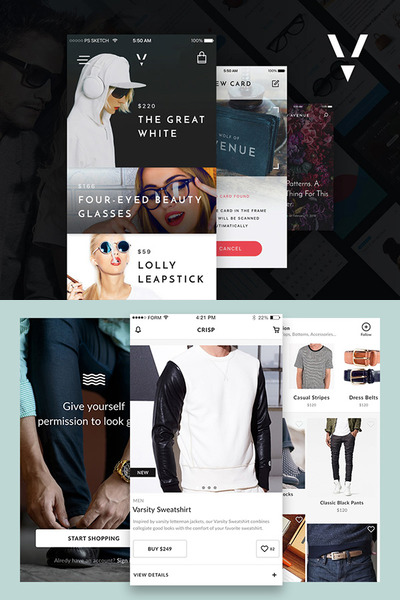 Crisp & Avenue 时尚男装女装 APP UI KIT 下载[PSD&Sketch]