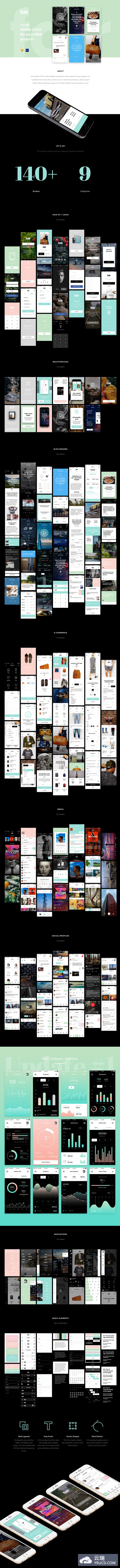 价值42刀130个界面  iOS Sketch UI素材包Fair Mobile UI Kit（762MB）