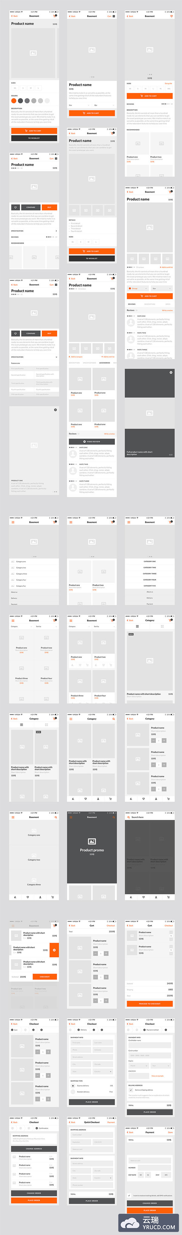 一套好用的电商线框图UI kit套装下载［PSD＋Sketch］