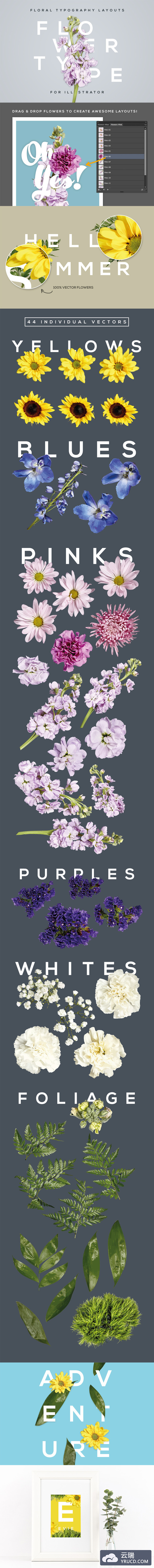 时尚的花主题的字体效果源文件打包下载［ai格式］