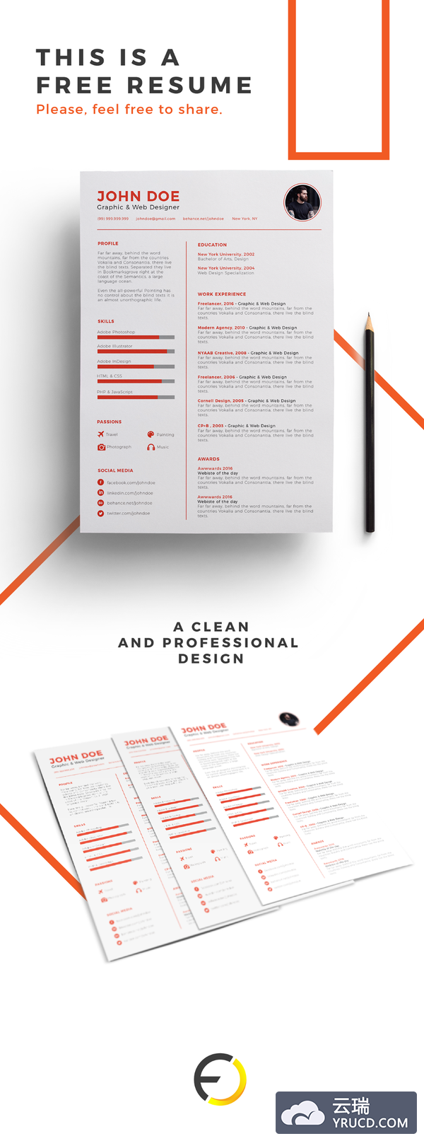 干净时尚的简历模版下载（for Ai,橙色系）