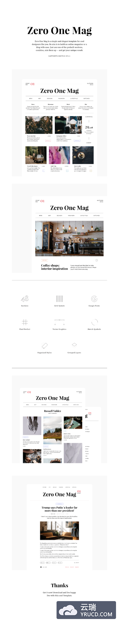 时尚简约的在线杂志设计源文件下载［For Sketch］