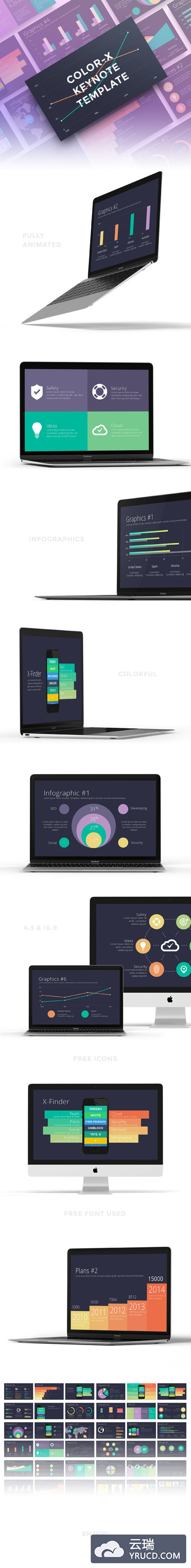 色彩丰富的数据展示动画PPT模版下载［For Keynote］