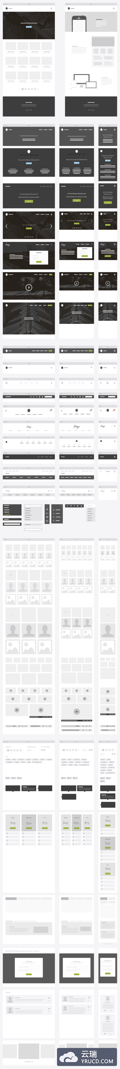 一套完美的响应式网页线框图（Wireframe Kits）模版下载（AI,Sketch）