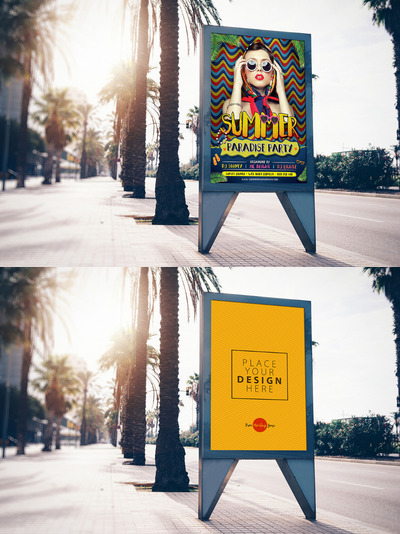 海报设计展示模型PSD下载【街道路牌广告】