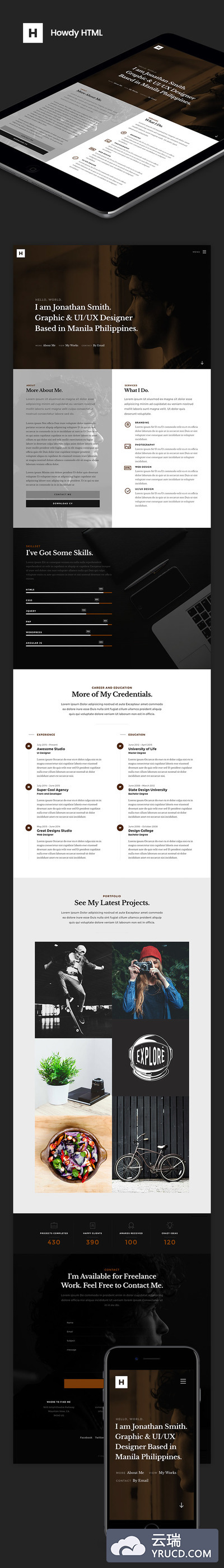 一套很酷的响应式个人简历类网站HTML模版下载