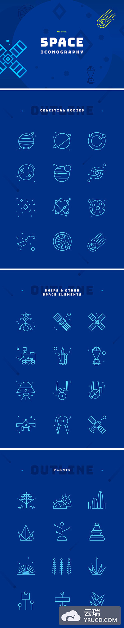 Space Iconography: 36 Free Icons