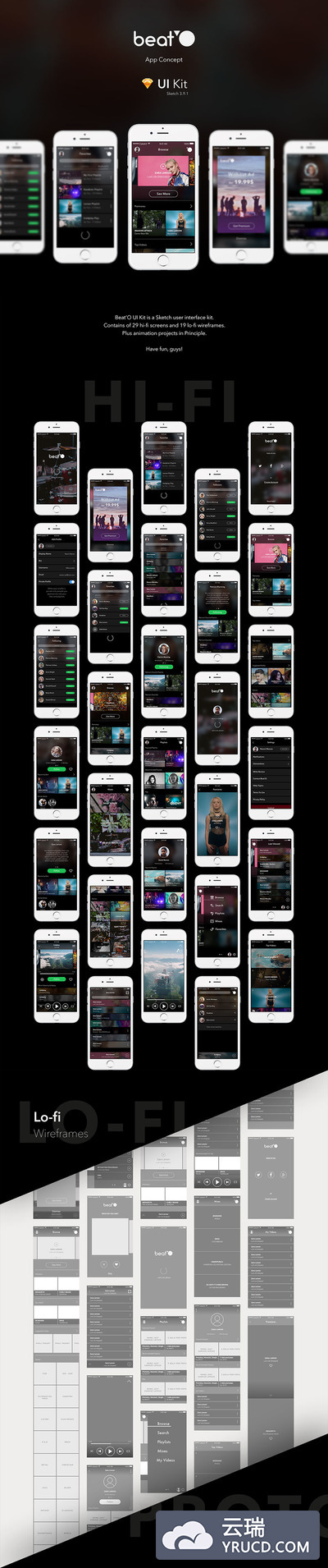 音乐播放器应用 beat'O UI Kits 源文件下载[For Sketch]