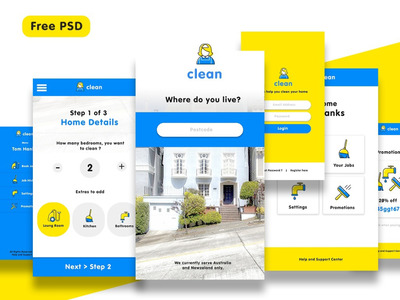 一套鲜艳的家政服务APP UI Kits免费下载[PSD]