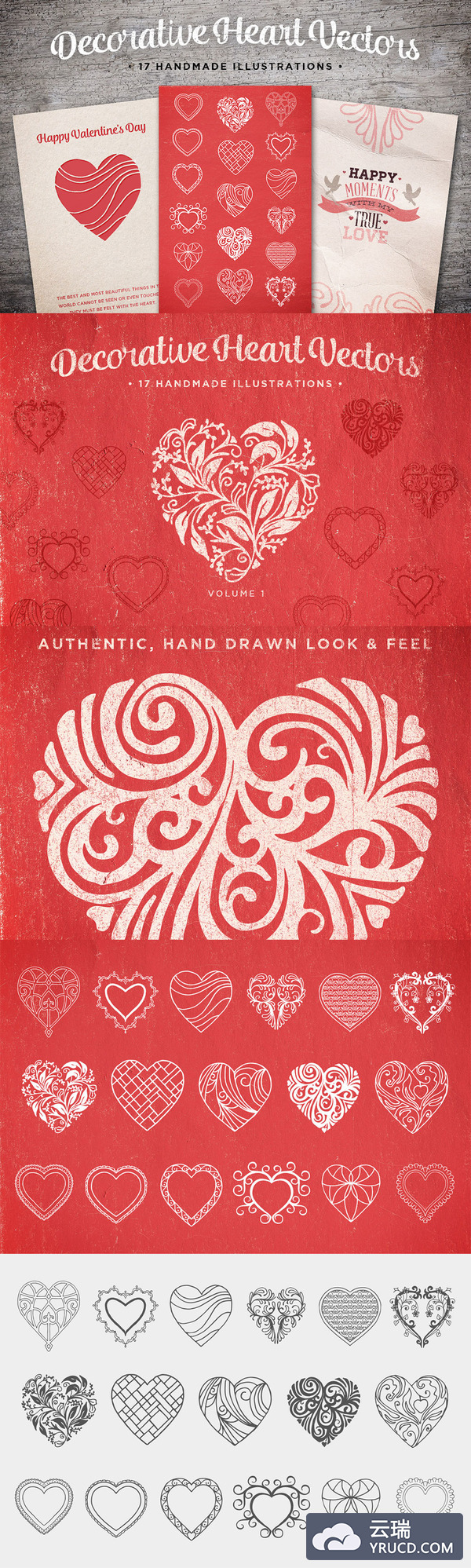 新鲜的有创意的手绘心形矢量图形下载[for Ai]